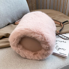 Faux Fur Shoulder Crossbody Bag Plush Handbag Winter Bucket Bag