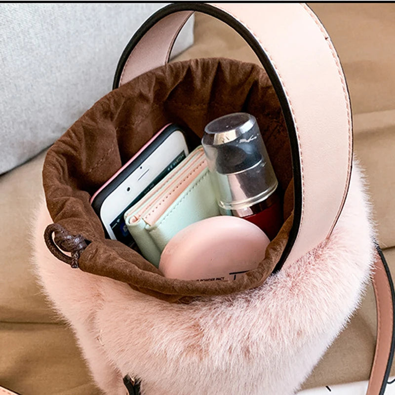 Faux Fur Winter Bucket Bag Handbag Women Shoulder Crossbody Bag