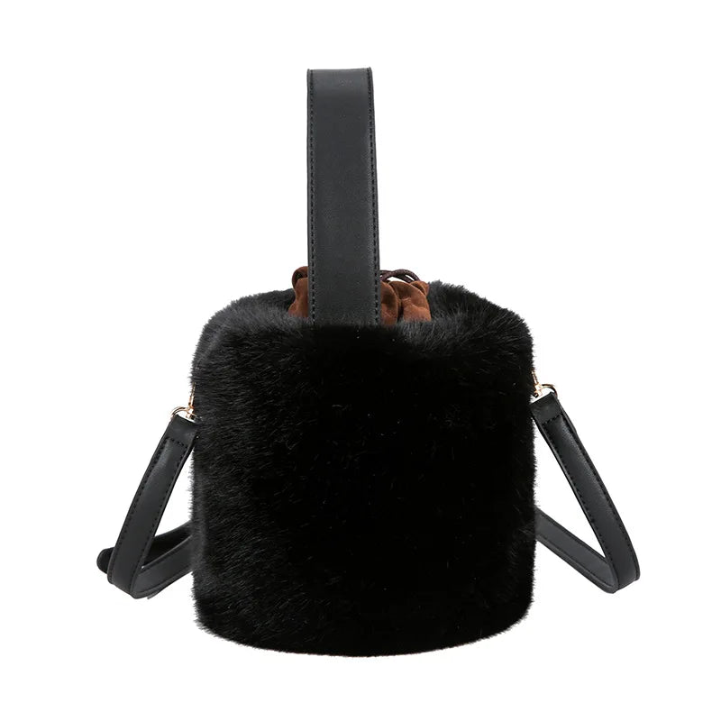 Faux Fur Shoulder Crossbody Bag Plush Handbag Winter Bucket Bag