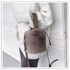 Faux Fur Shoulder Crossbody Bag Plush Handbag Winter Bucket Bag