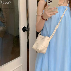 Braided Bucket Bag Mini Shoulder Messenger Lightweight Small Bag