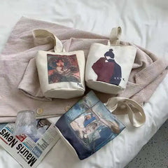 Oil Painting Canvas European Ins Bucket Handbag for Women