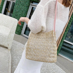 Vintage Woven Straw Beach Bag Bohemian Tote Shoulder Handbag