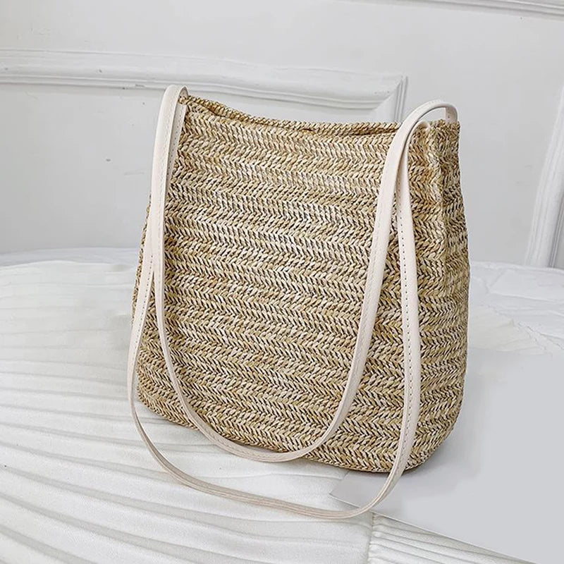 Vintage Woven Straw Beach Bag Bohemian Tote Shoulder Handbag