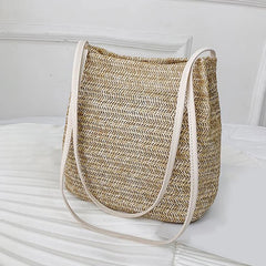 Vintage Woven Straw Beach Bag Bohemian Tote Shoulder Handbag