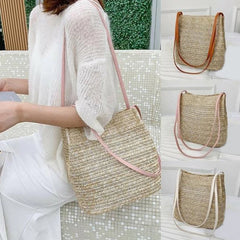 Vintage Woven Straw Beach Bag Bohemian Tote Shoulder Handbag