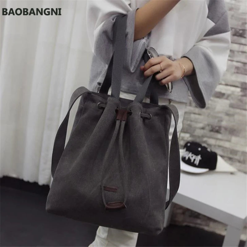 Canvas Shoulder Bags Drawstring Handbag High Purse Satchel Bags