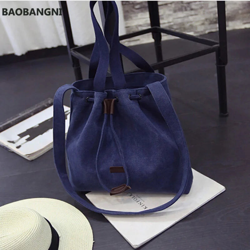 Canvas Shoulder Bags Drawstring Handbag High Purse Satchel Bags