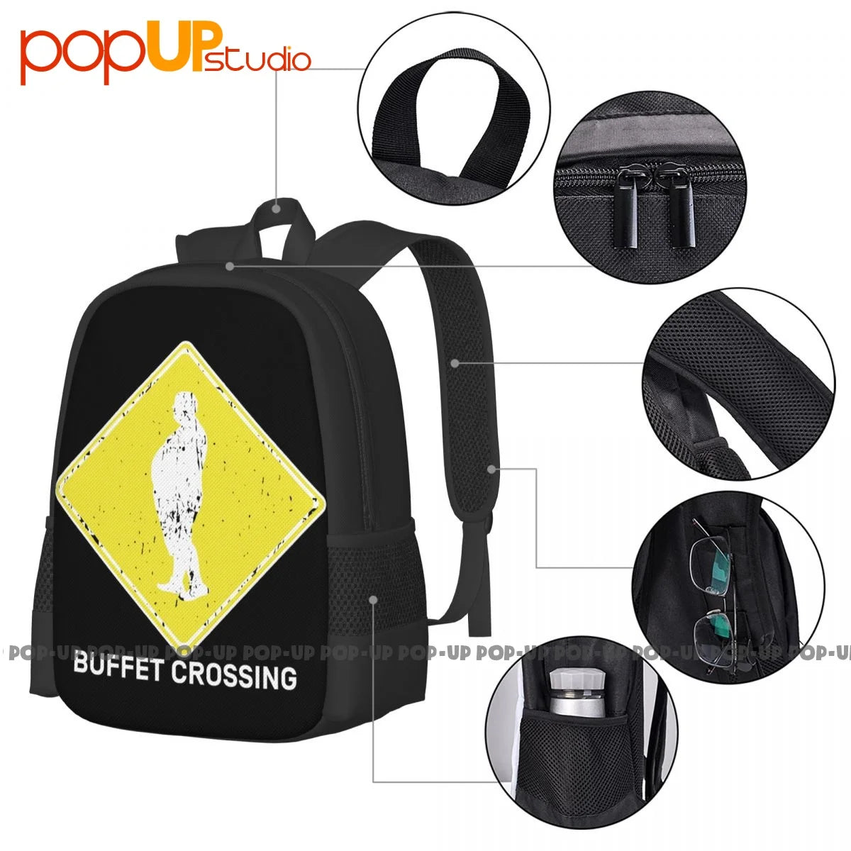 Buffet Crossing Sign Backpack Large Capacity Travel Softback Sports Style