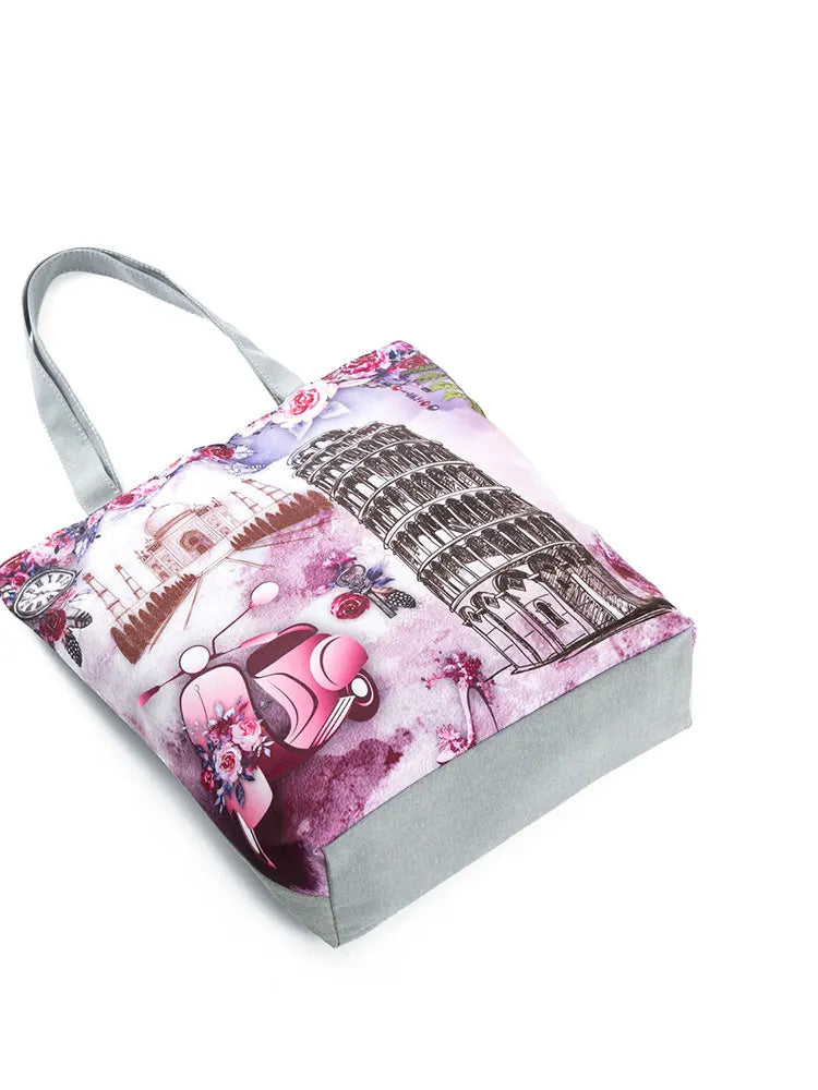 Leaning Tower of Pisa Floral Shoulder Bag - Eco Reusable Tote