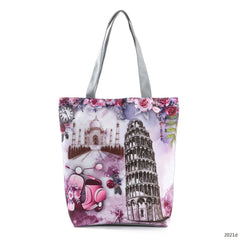 Leaning Tower of Pisa Floral Shoulder Bag - Eco Reusable Tote