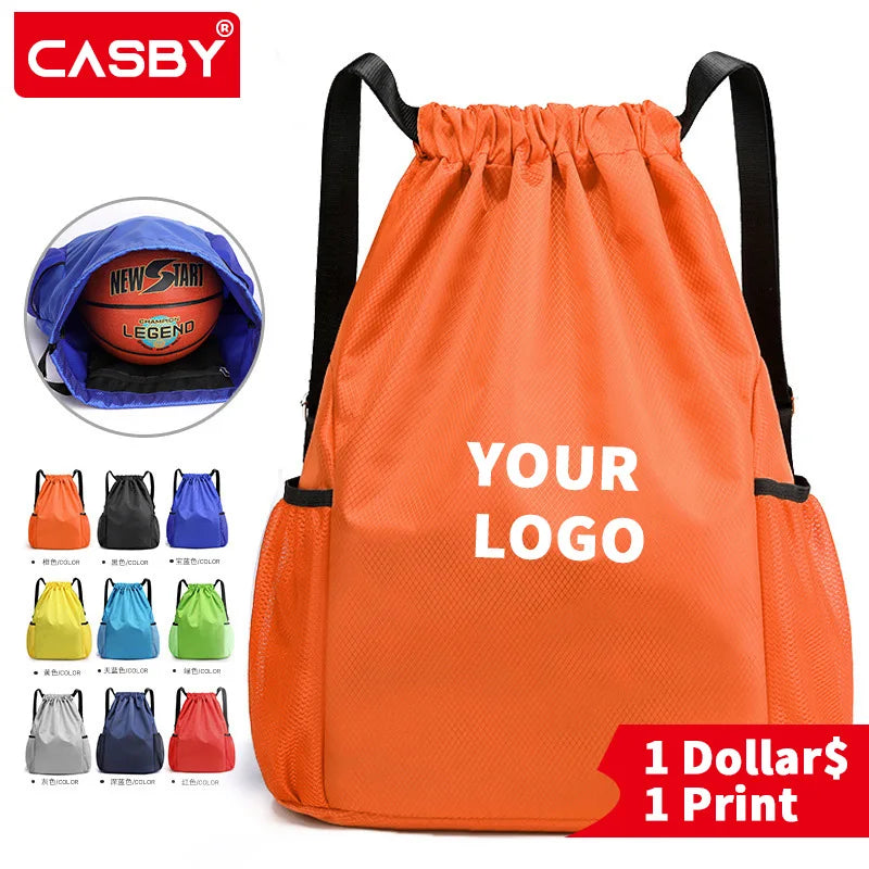 Large Capacity Drawstring Fitness Bag, Pocket Backpack for Men and Women