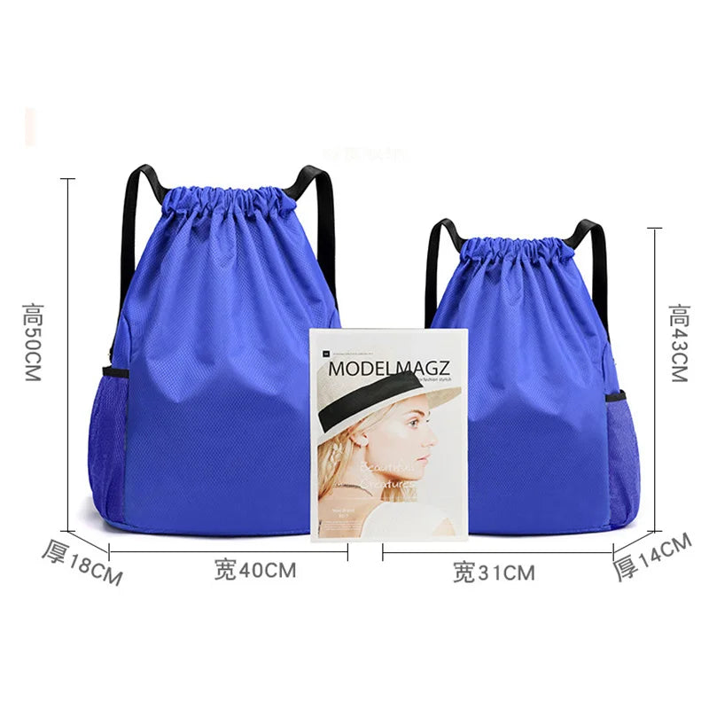 Large Capacity Drawstring Fitness Bag, Pocket Backpack for Men and Women
