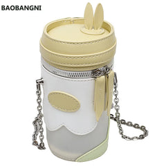 Bunny Ears Cup Shape Mini Handbags Women PU Leather Chain Clutch Crossbody Bag