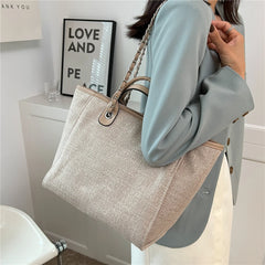 Canvas Big Work Tote Handbags Chain Female Shoulder Bags