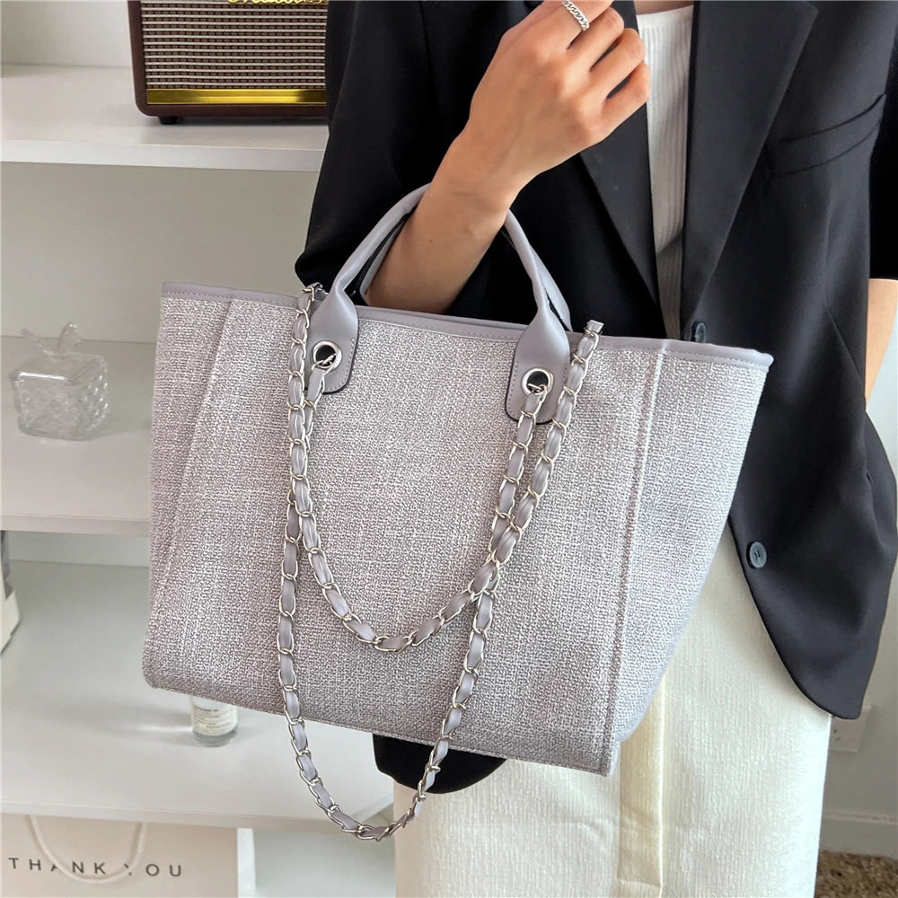 Canvas Big Work Tote Handbags Chain Female Shoulder Bags
