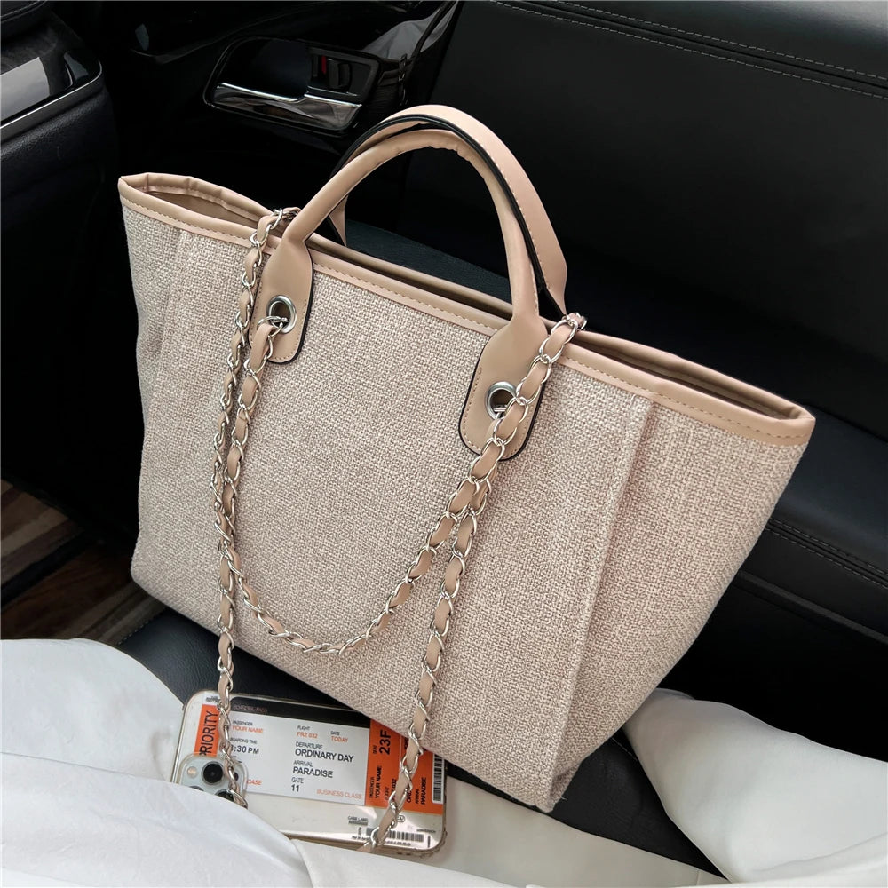 Canvas Big Work Tote Handbags Chain Female Shoulder Bags