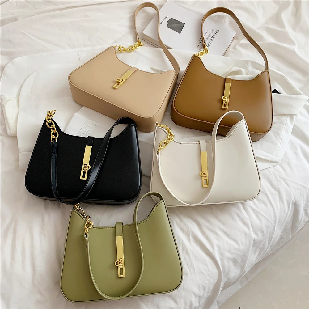 Half Moon Chain Shoulder Bags For Women Winter Solid Bucket Ladies Handbags