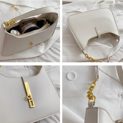 Half Moon Chain Shoulder Bags For Women Winter Solid Bucket Ladies Handbags