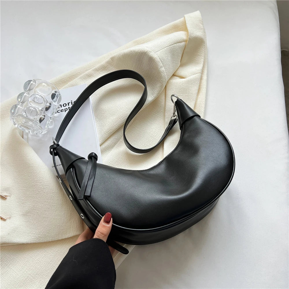 Half Moon Small Shoulder Crossbody Bags For Women PU Leather Soft Hobo Purse
