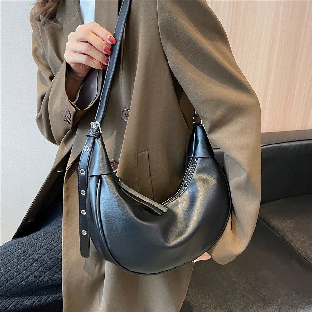 Half Moon Small Shoulder Crossbody Bags For Women PU Leather Soft Hobo Purse