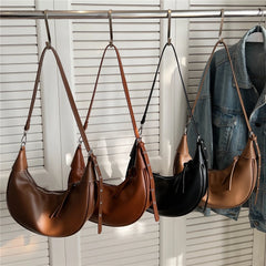 Half Moon Small Shoulder Crossbody Bags For Women PU Leather Soft Hobo Purse