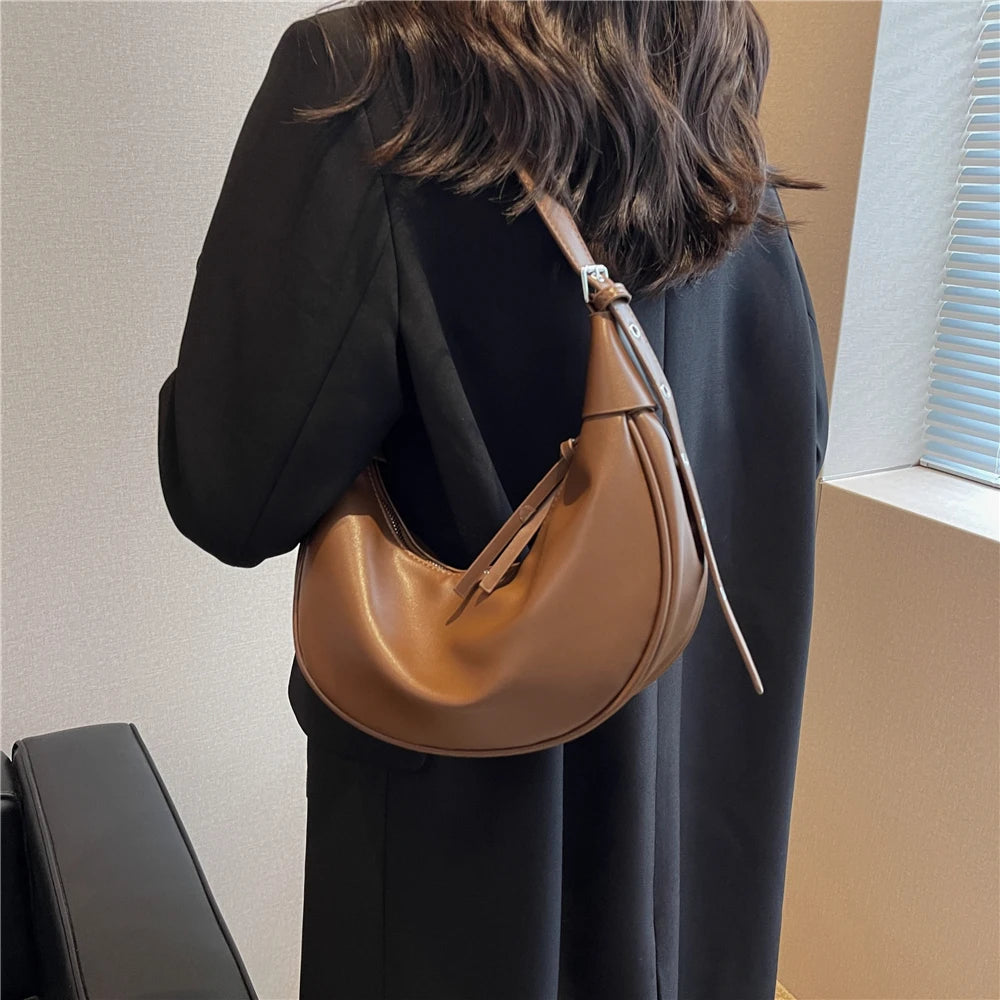 Half Moon Small Shoulder Crossbody Bags For Women PU Leather Soft Hobo Purse