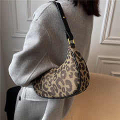 Leopard Print Half Moon Canvas Shoulder Bag for Women