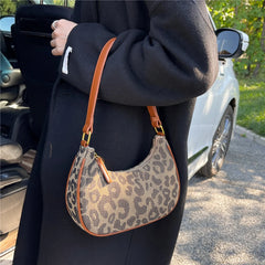 Leopard Print Half Moon Canvas Shoulder Bag for Women