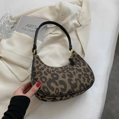 Leopard Print Half Moon Canvas Shoulder Bag for Women