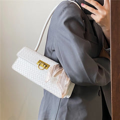Retro Scarf Shoulder Bags Woven Pattern Flip Lock Handbags