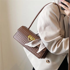 Retro Scarf Shoulder Bags Woven Pattern Flip Lock Handbags