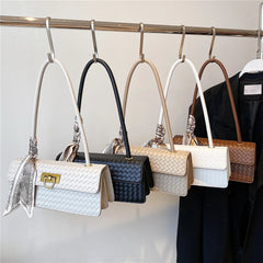 Retro Scarf Shoulder Bags Woven Pattern Flip Lock Handbags