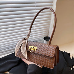 Retro Scarf Shoulder Bags Woven Pattern Flip Lock Handbags