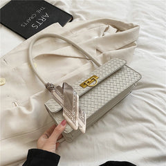 Retro Scarf Shoulder Bags Woven Pattern Flip Lock Handbags