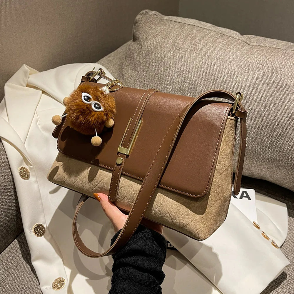 Vintage Large Capacity Suede Shoulder Bag for Women