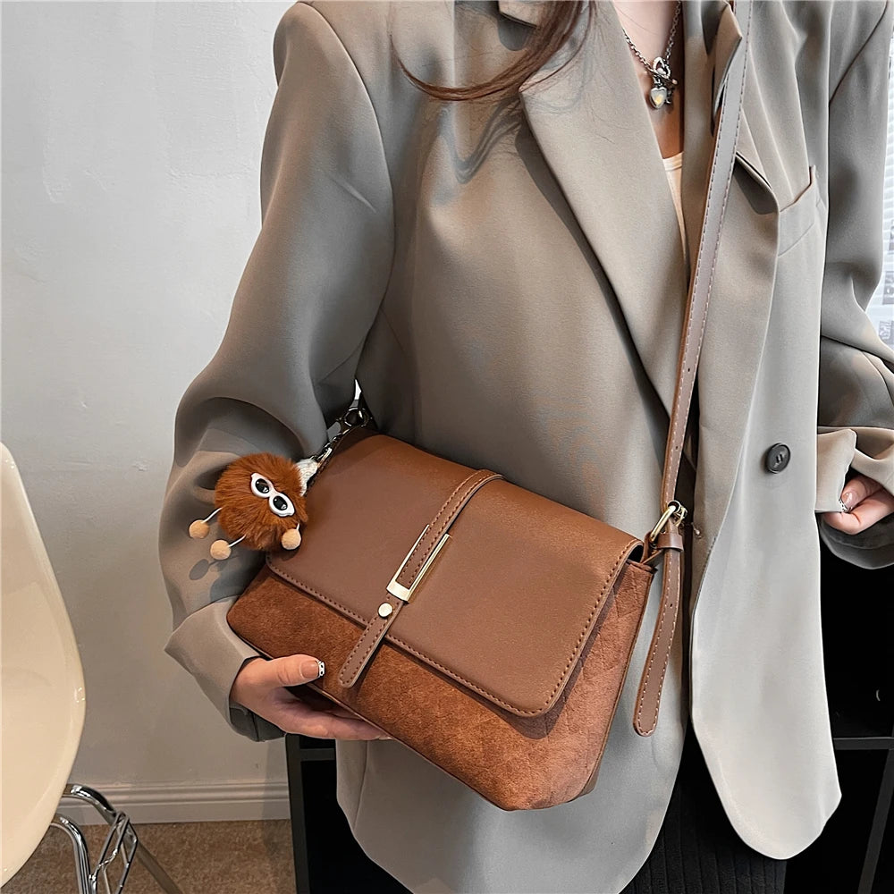 Vintage Large Capacity Suede Shoulder Bag for Women