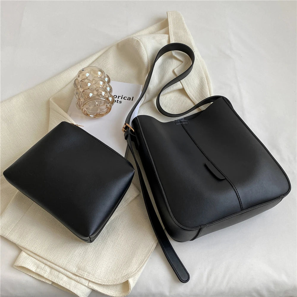 Vintage Bucket Shoulder Bags For Women Large Capacity Crossbody Purse