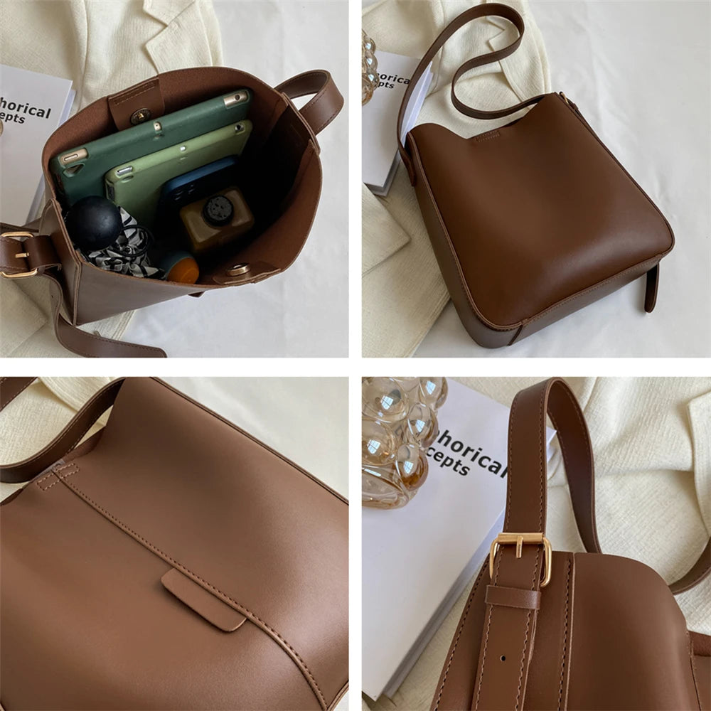 Vintage Bucket Shoulder Bags For Women Large Capacity Crossbody Purse