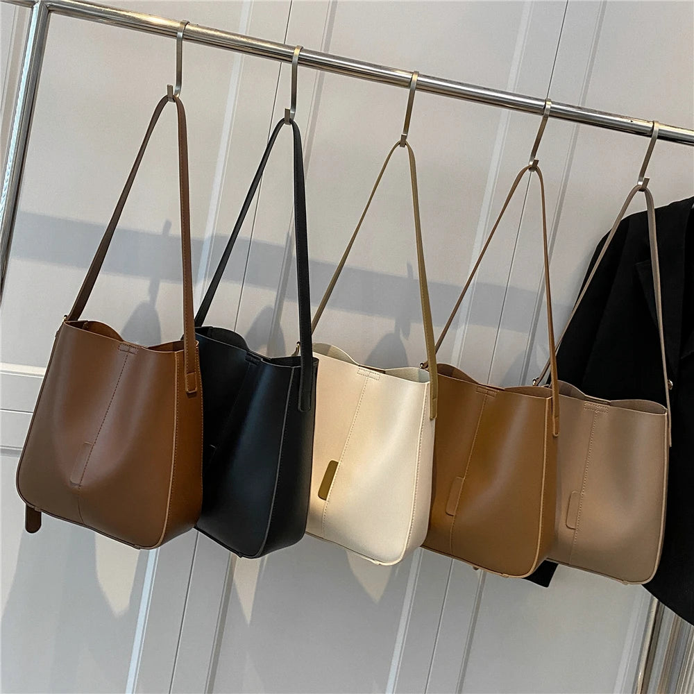 Vintage Bucket Shoulder Bags For Women Large Capacity Crossbody Purse