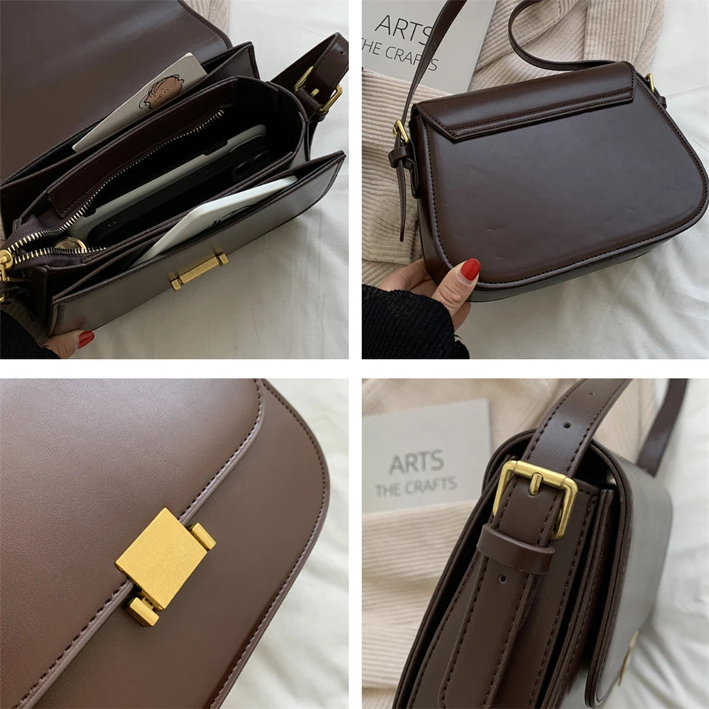 Vintage Saddle Small Shoulder Bags For Women Crossbody Bag PU Leather
