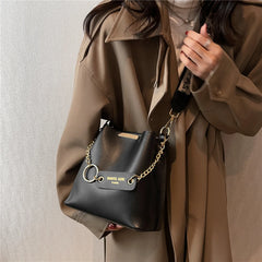 Wide Strap Small Bucket Shoulder Bags For Women Winter Retro Crossbody Purse