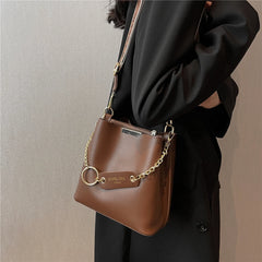 Wide Strap Small Bucket Shoulder Bags For Women Winter Retro Crossbody Purse