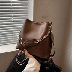 Wide Strap Small Bucket Shoulder Bags For Women Winter Retro Crossbody Purse