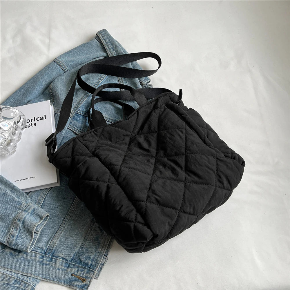 Winter Space Cotton Quilted Large Tote Shoulder Bags For Women