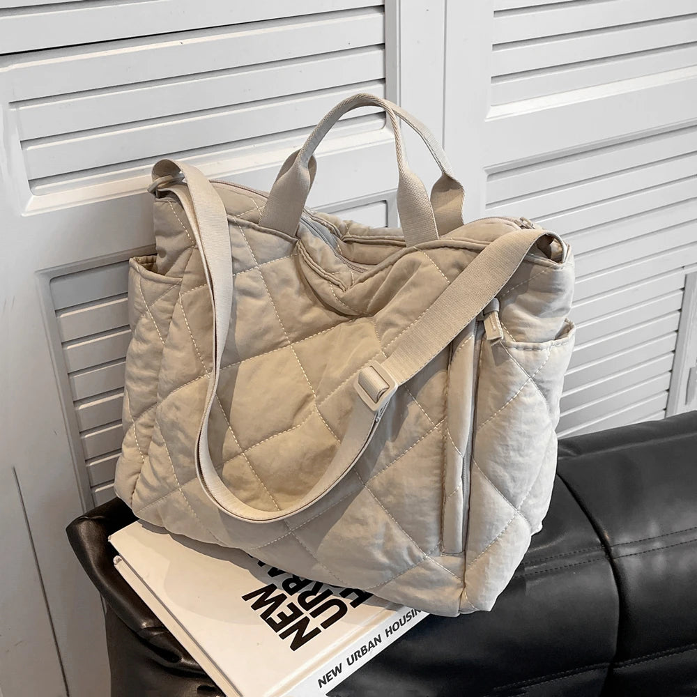 Winter Space Cotton Quilted Large Tote Shoulder Bags For Women