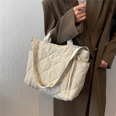 Winter Space Cotton Quilted Large Tote Shoulder Bags For Women