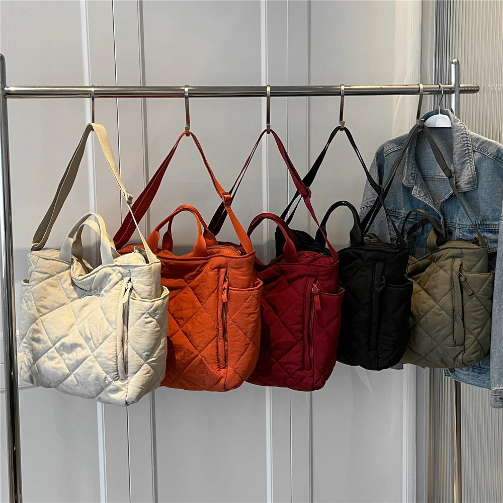 Winter Space Cotton Quilted Large Tote Shoulder Bags For Women