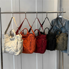 Winter Space Cotton Quilted Large Tote Shoulder Bags For Women