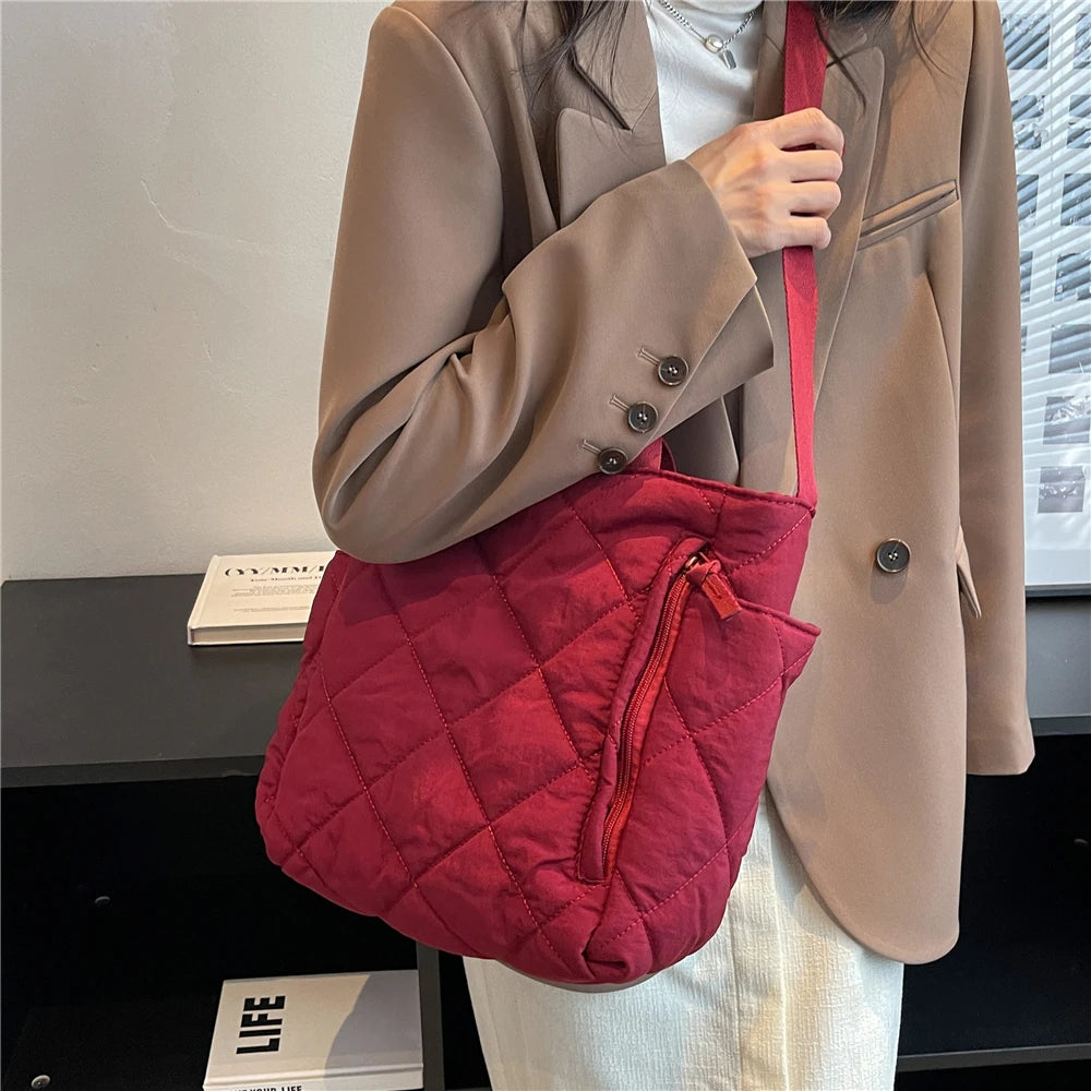 Winter Space Cotton Quilted Large Tote Shoulder Bags For Women
